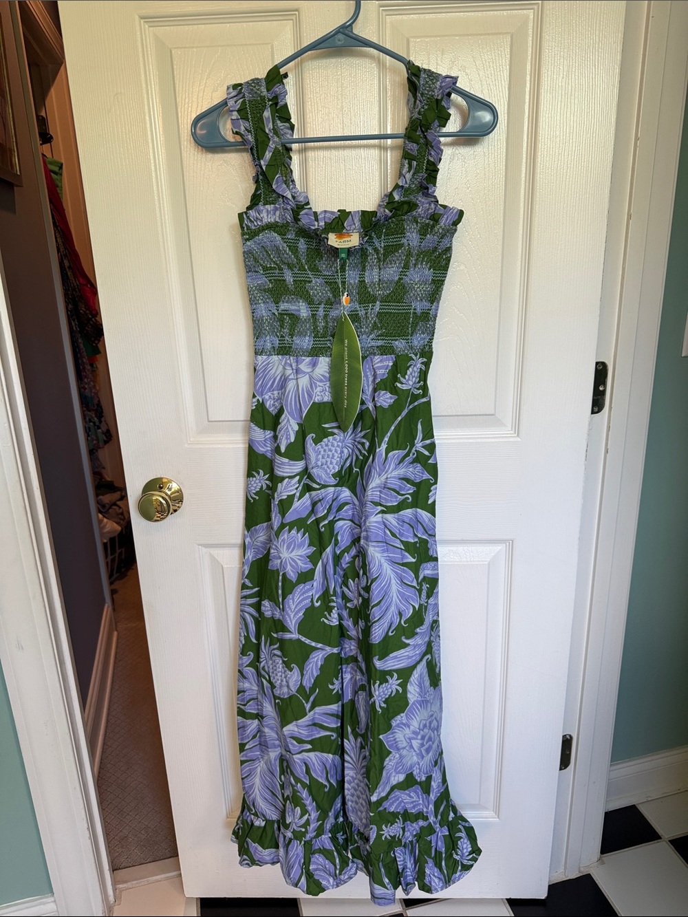 NWT Farm Rio Tropical Green and Lavender Floral Midi Dress